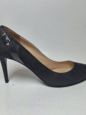 Ralph Lauren Suede Metal Stiletto Shoe Black 7B Purple Collection Pointed Toe